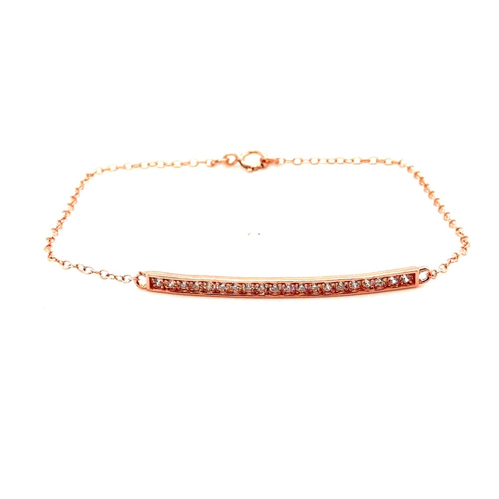 925 Sterling Silver Rose Gold CZ Curved Bar Bracelet‎ 7.5 Inch Dainty Minimalist